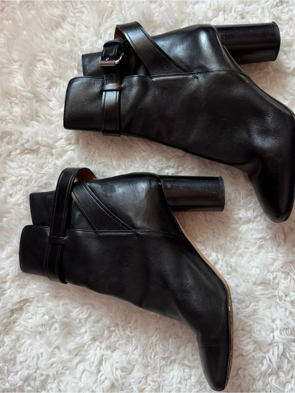 Isabel Marant Classic Black Leather Women’s Wrap Ankle Boots Block Heel 39